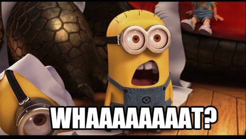 A minion with a shocked looked on its face and the caption reads "WHAAAAAAAAA"