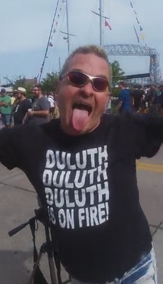 man with 'Duluth is on fire' tshirt