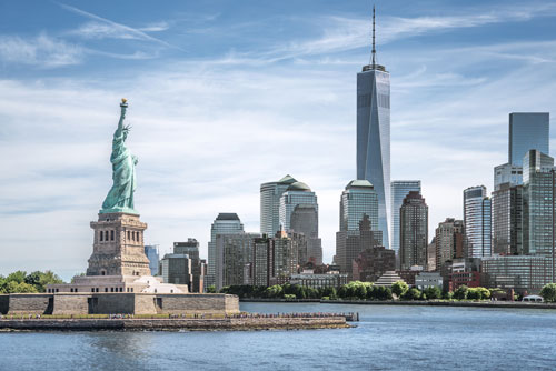 Picture of New York city including the statue of liberty