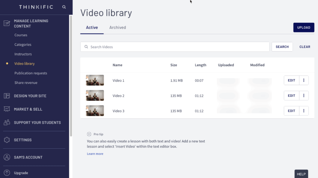 Thinkific Video Library