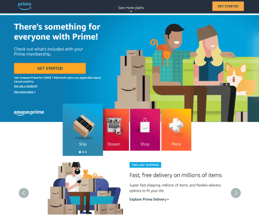 amazon prime landing page