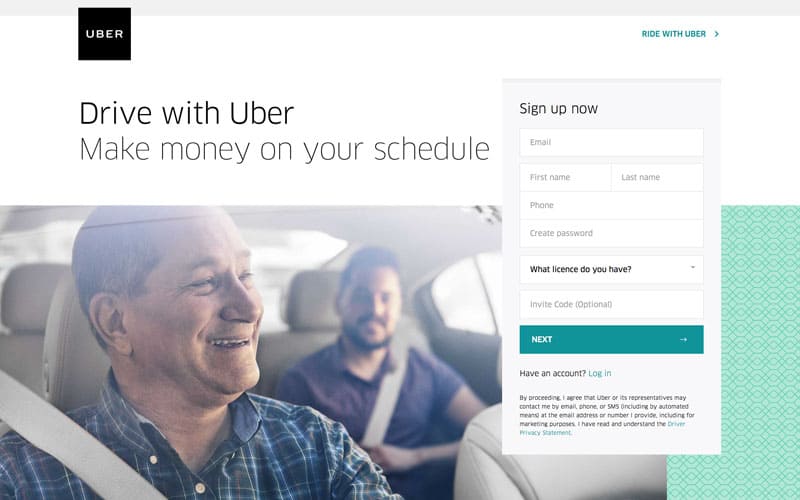 uber landing page